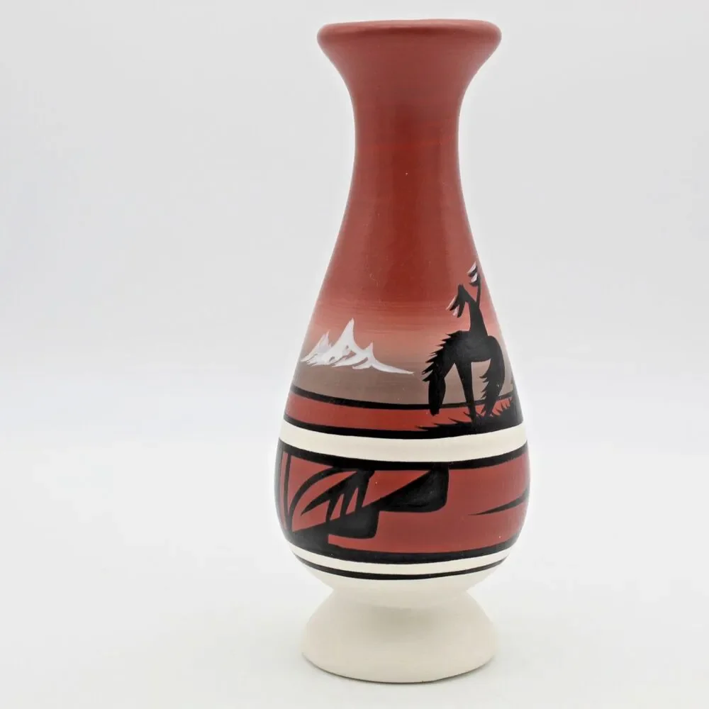 End of the Trail Bud Vase Navajo Pottery Artist Signed Elsii Vintage